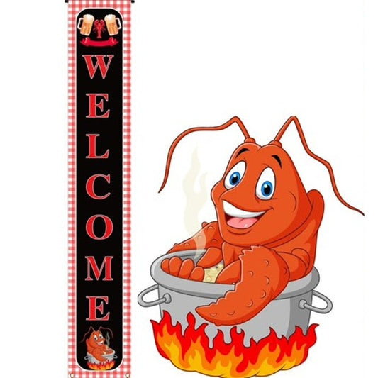 Crawfish Boil Tapestry, Red Polyester 12"x71" – Indoor/Outdoor Seafood Boil Decoration
