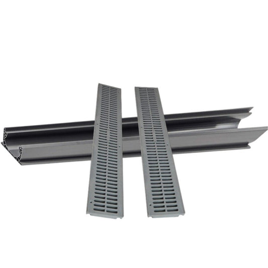 NDS Outdoor 400 Spee-D Channel Drain 4ft Grey with 2 Double Bar 24" Gray Grates