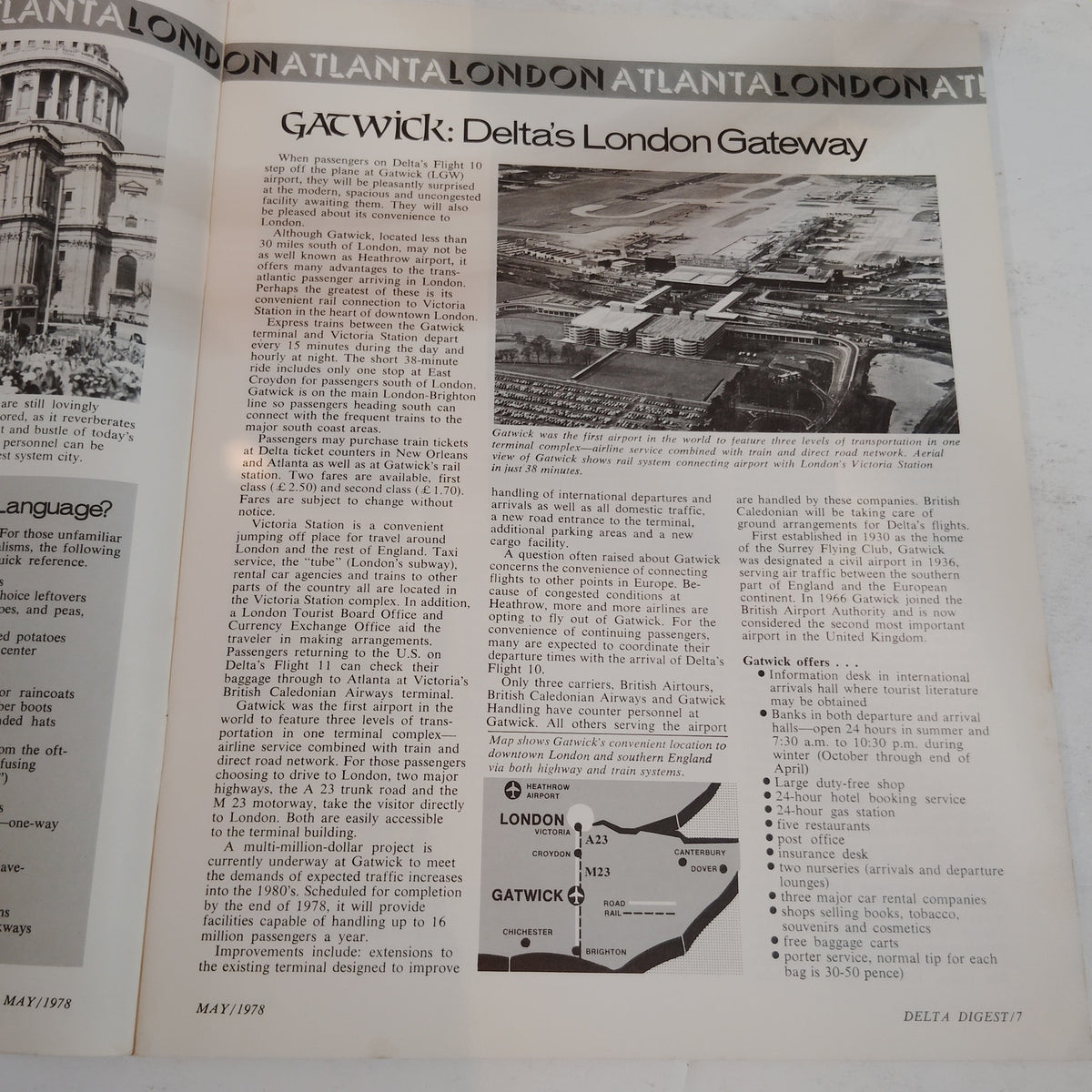 Delta Digest May 1978 Magazine - Transatlantic Service, London Gatwick Issue
