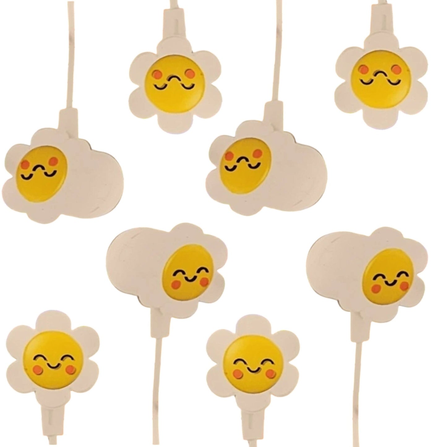 4‑PK GEMS “Flower Smiles Daisy” Novelty Wired Earbuds – Kids – White/Yellow