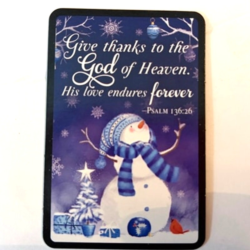 Christian Scripture Fridge Magnet Psalm 136:26 Winter Snowman Scene 3x2