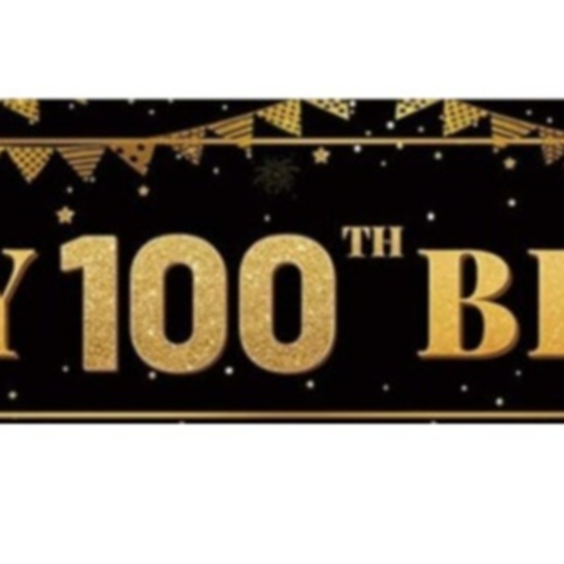 Happy 100th Birthday Banner 9.8×1.6 ft Black Gold Party Decoration Sign