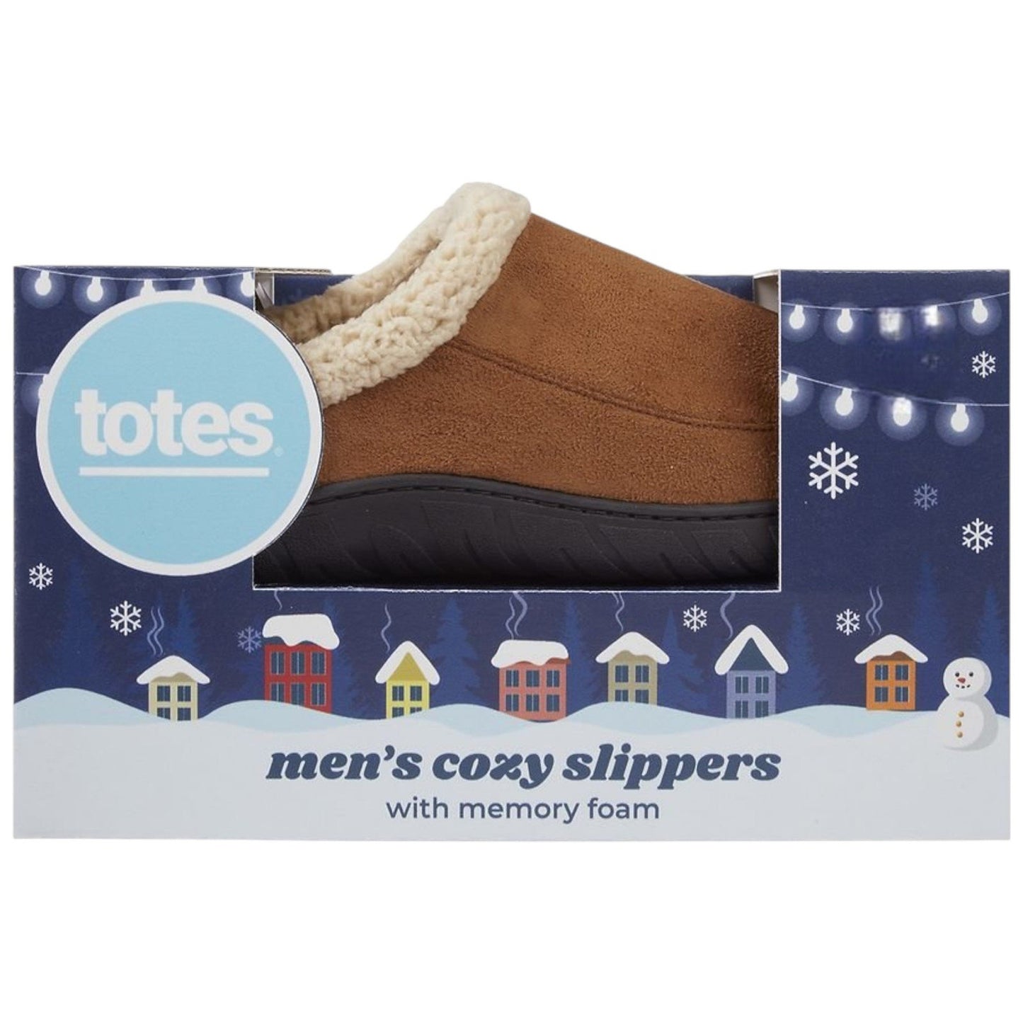 Totes Mens Hoodback Slippers, Size 8-9 (M), Cognac Faux Suede w/ Plush Lining
