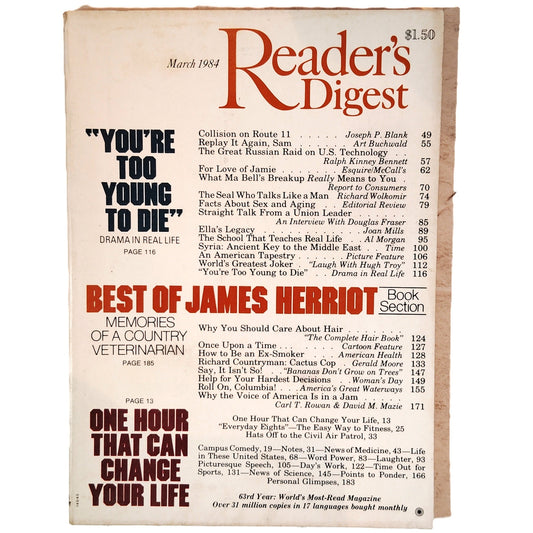 Reader's Digest March 1984 Magazine Back Issue - Best of James Herriot