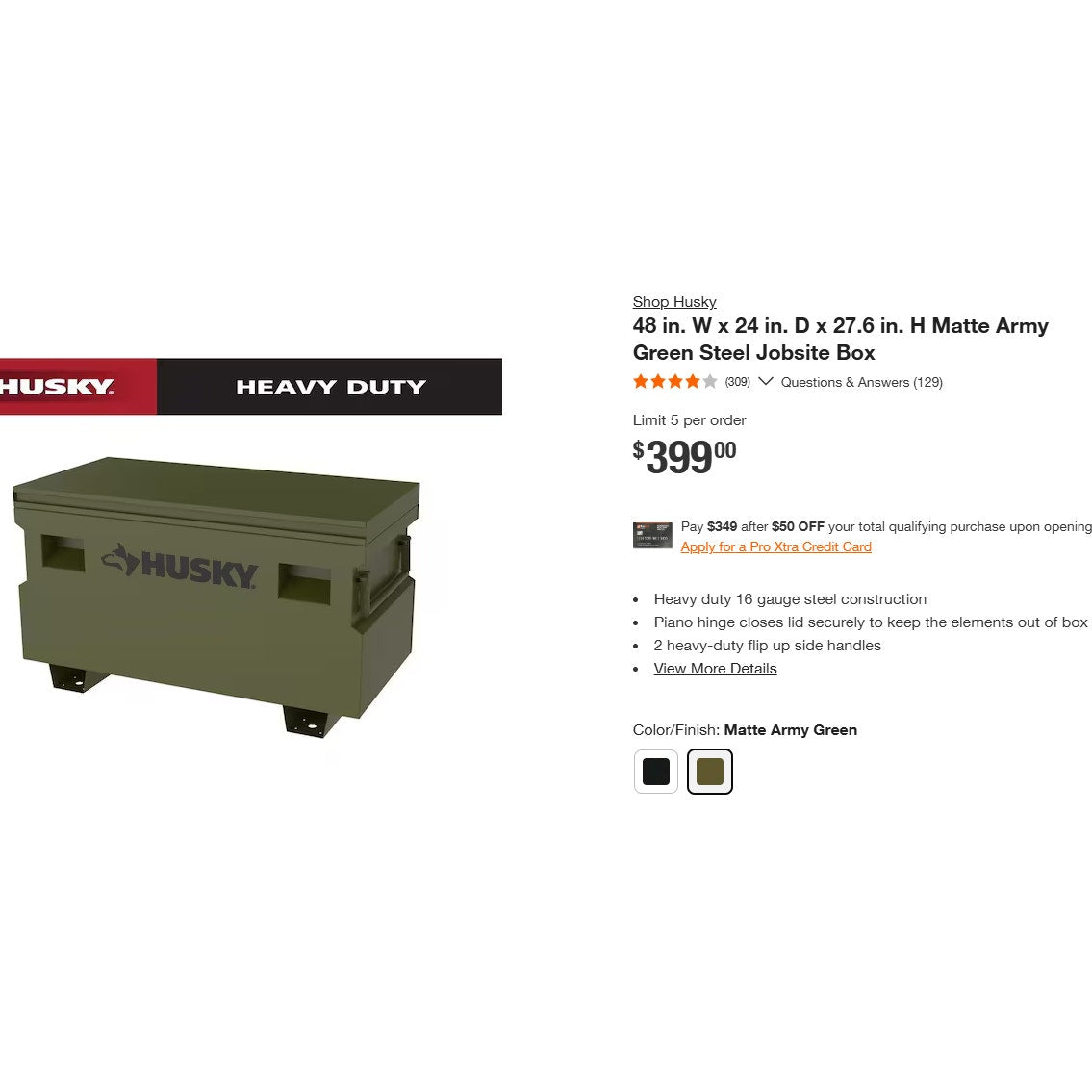 LOCAL PICKUP ONLY - Husky 48" Matte Army Green Steel Jobsite Box LOCAL PICKUP