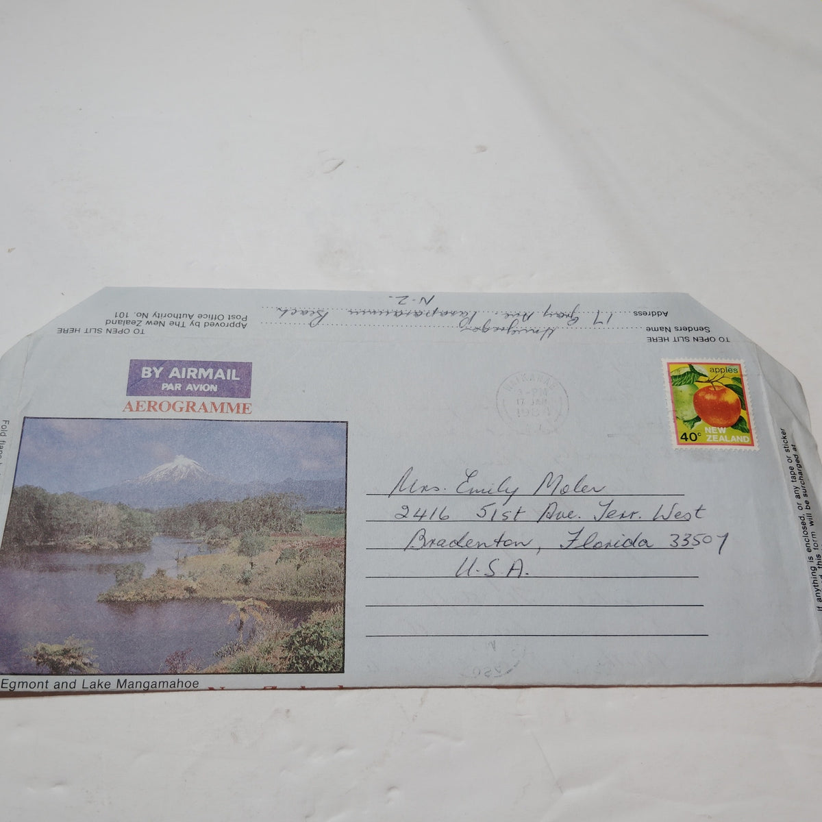 1984 NZ Aerogramme Air Mail Letter 40c Apple Stamp Scenic Views Cover