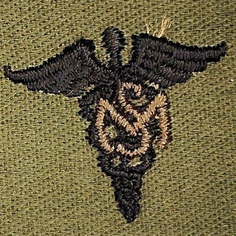 US Army Officer Medical Service Corps Subdued Patch Pair Vietnam BDU OD Twill