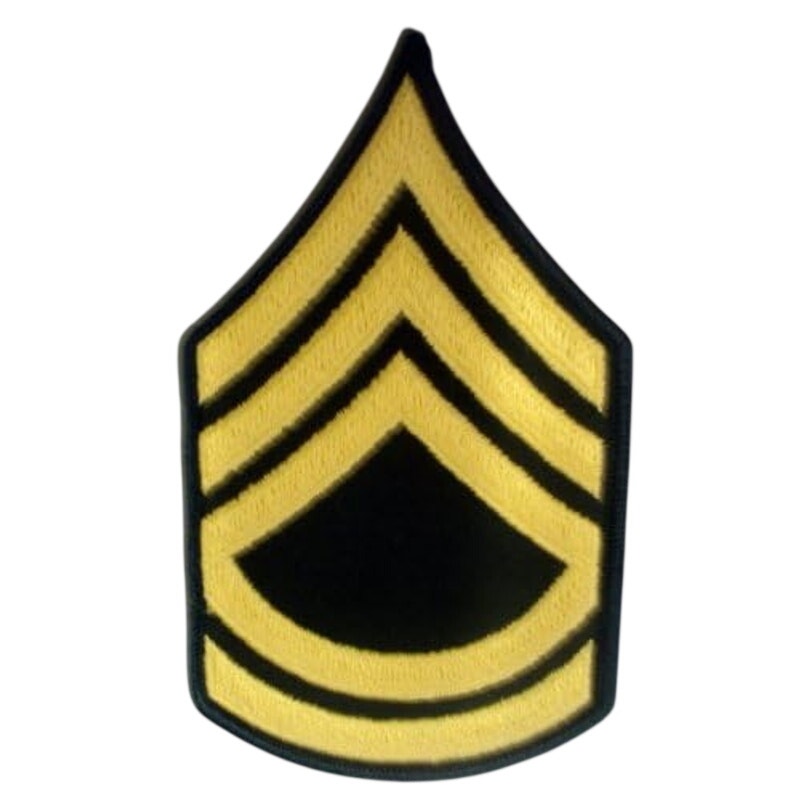 US Army Sergeant First Class SFC E‑7 Gold on Black Rank Chevrons 5" × 3" Pair