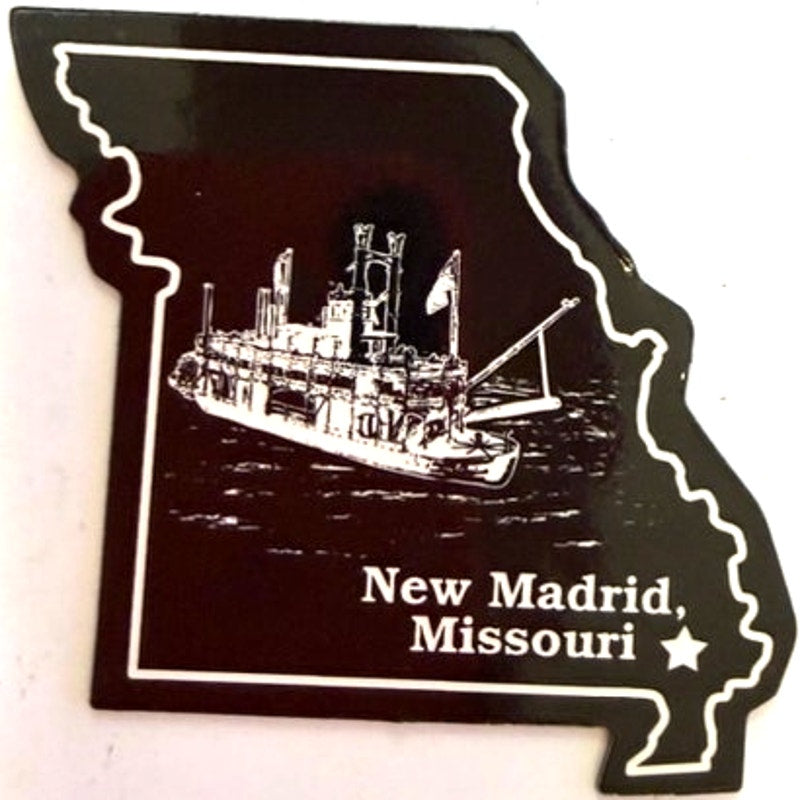 New Madrid Missouri Steamboat Silhouette Magnet State Outline 3" × 3"
