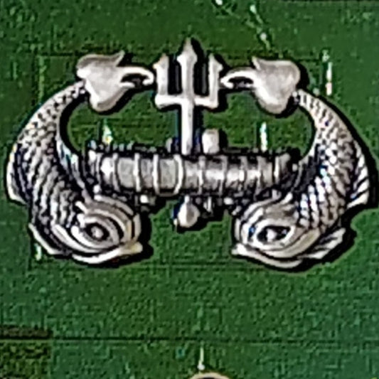 Navy Enlisted Deep Submergence Badge Pin, 1-7/16"W x 3/4"H, Silver Oxidized