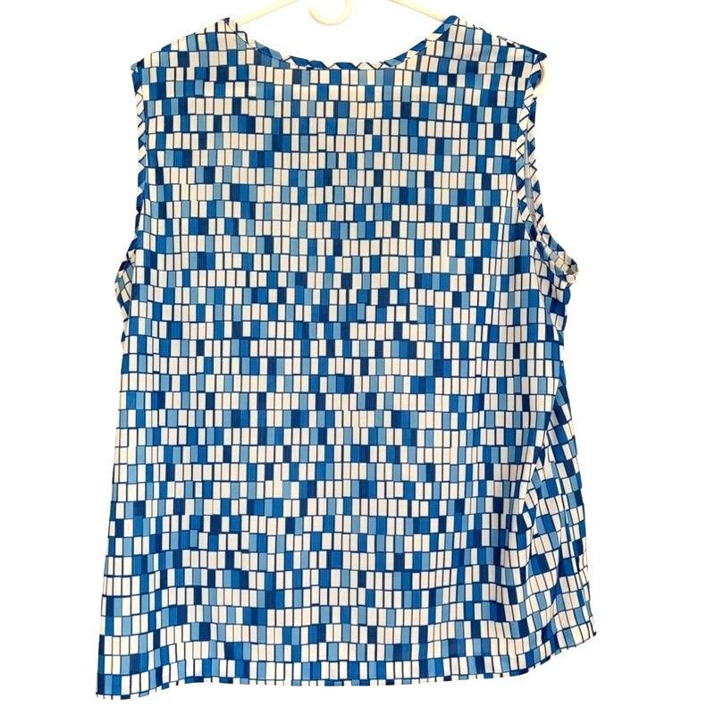 Blair Blue White Geometric Square Print Sleeveless Tank Top Size L Women's