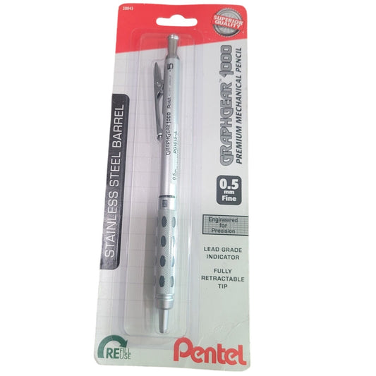 Pentel GraphGear #2 Mechanical Pencil 0.5MM Brass Barrel Silver Single Pack