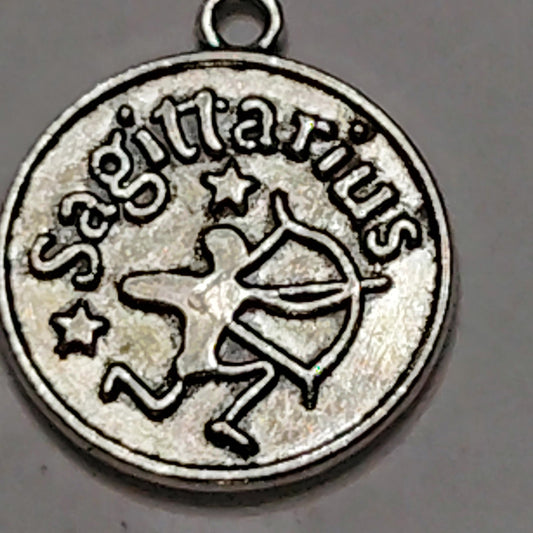 Sagittarius Zodiac Charm Patinated Silver‑Tone Archer 5/8" Medallion Pendant