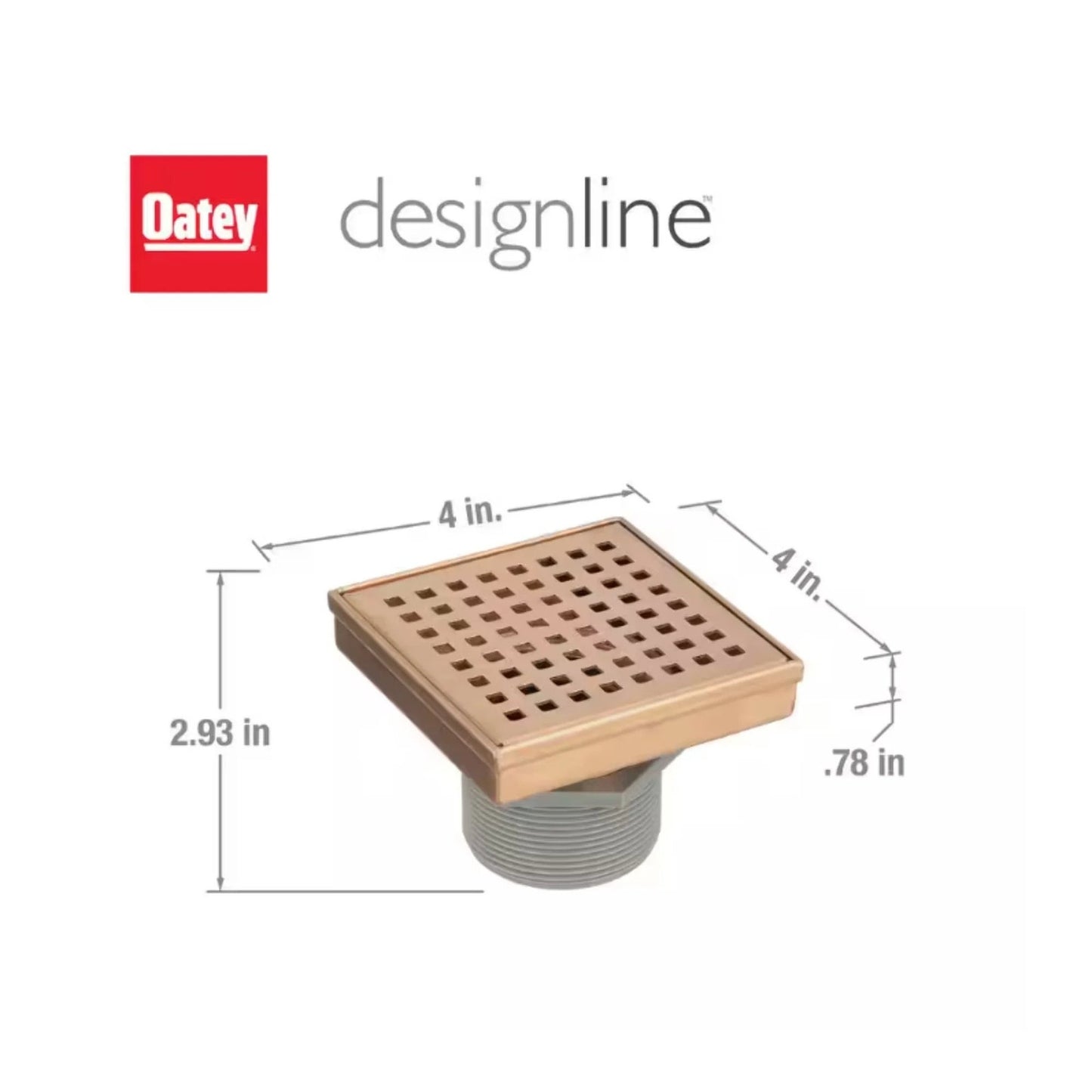 Oatey Designline 4" × 4" Stainless Steel Square Shower Drain, Champagne Bronze