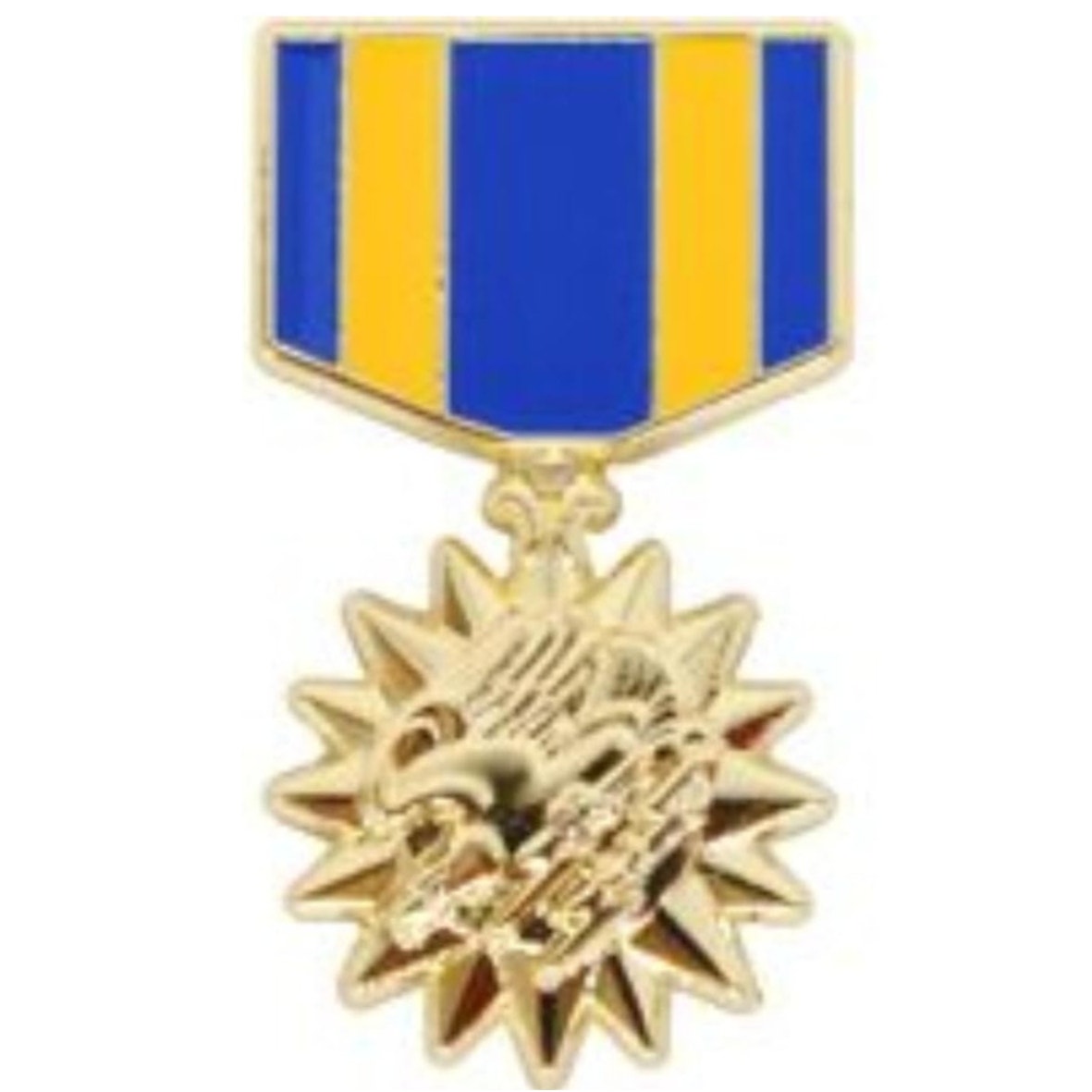 Air Medal Miniature Ribbon‑Medal Pin – 5/8" × 1‑1/8" – Gold Trim Hat, Lapel Pin