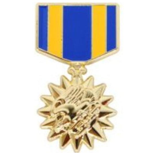 Air Medal Miniature Ribbon‑Medal Pin – 5/8" × 1‑1/8" – Gold Trim Hat, Lapel Pin