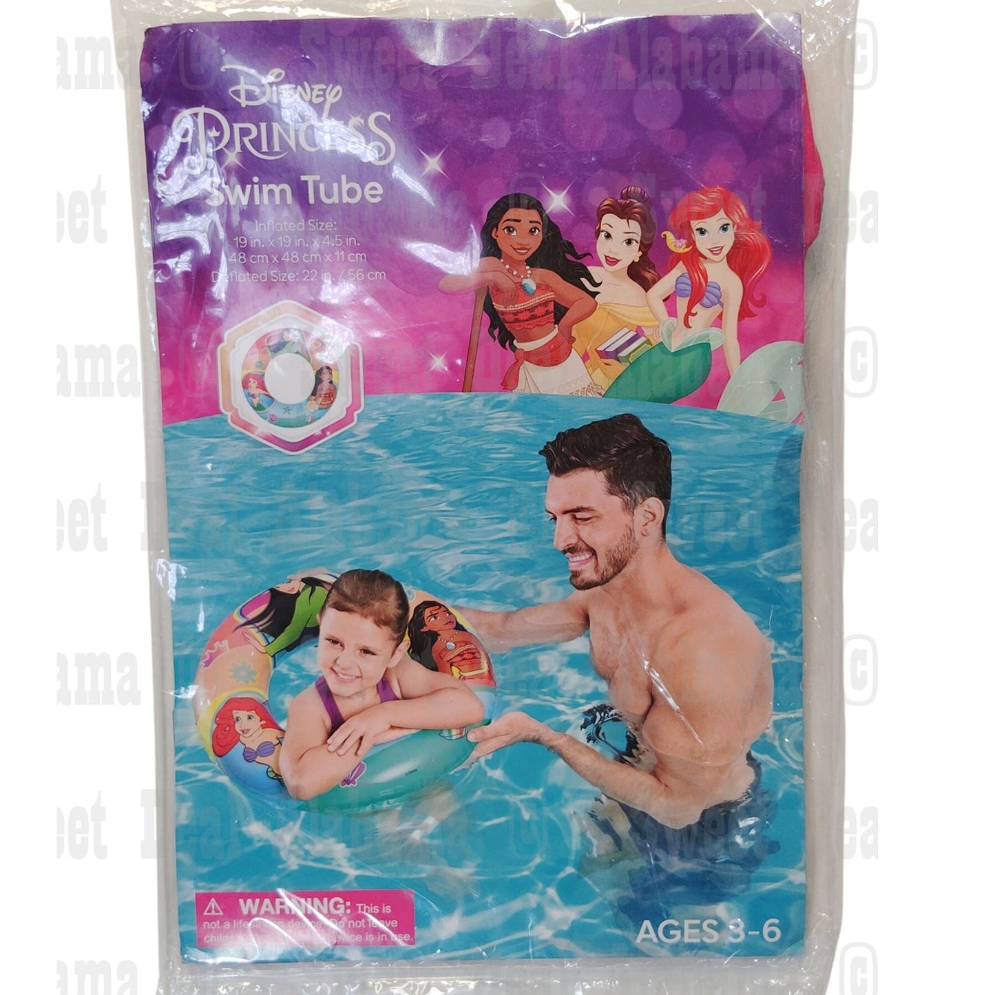 Disney Princess Swim Tube/Ring, 19"D  Features Princesses Moana, Belle and Ariel