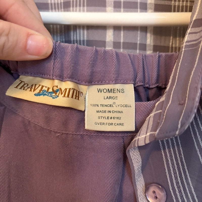 Travel Smith Women's L Purple Plaid Button-Up Top & Tencel Lyocell Pants Set