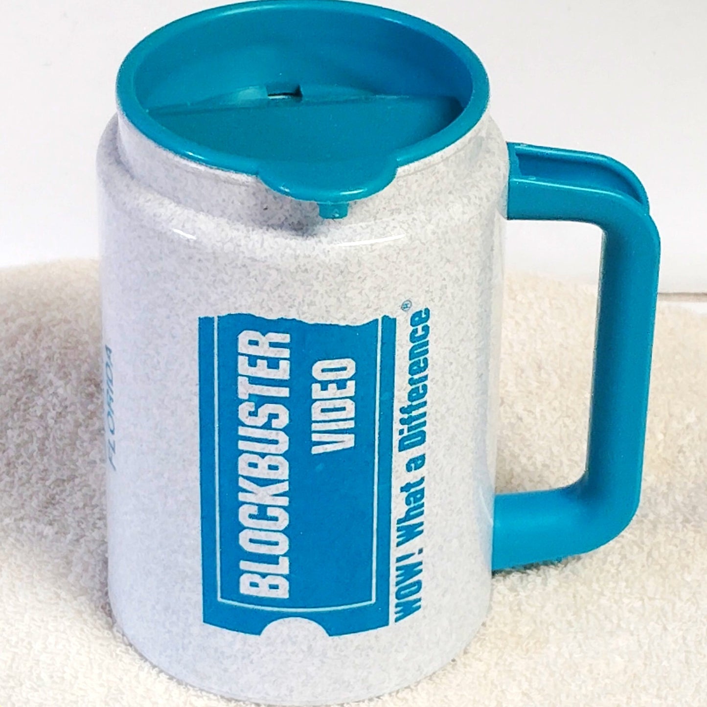 VTG Blockbuster Video WOW What a Difference Travel Mug 1990s Whirley