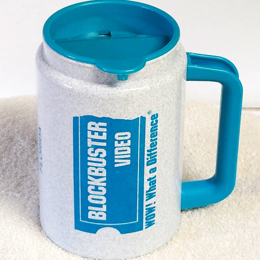 VTG Blockbuster Video WOW What a Difference Travel Mug 1990s Whirley