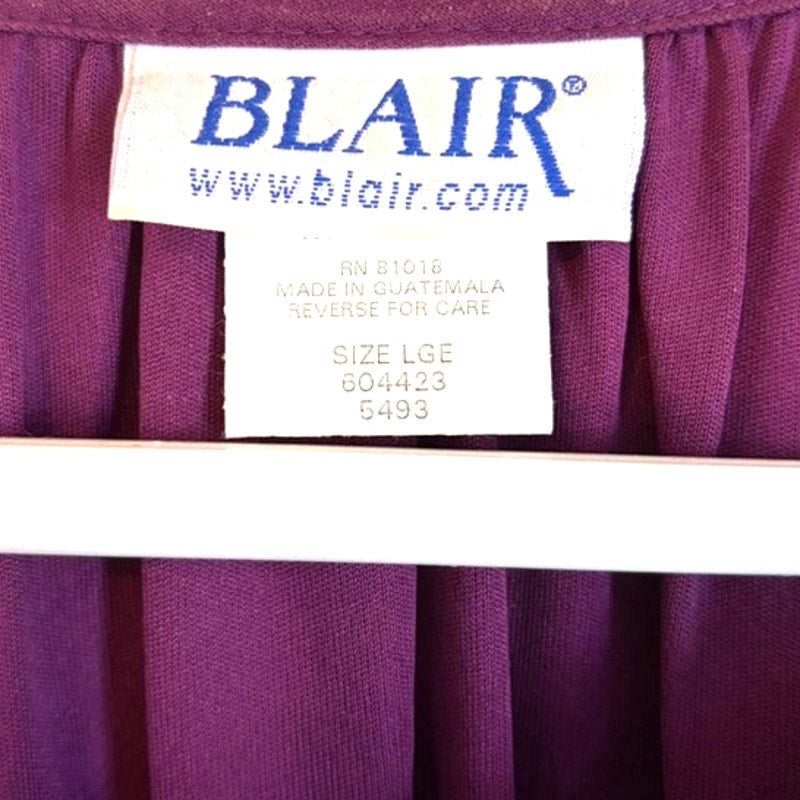 Blair Purple Embroidered Neckline 3/4 Sleeve Knit Top Women's Size L