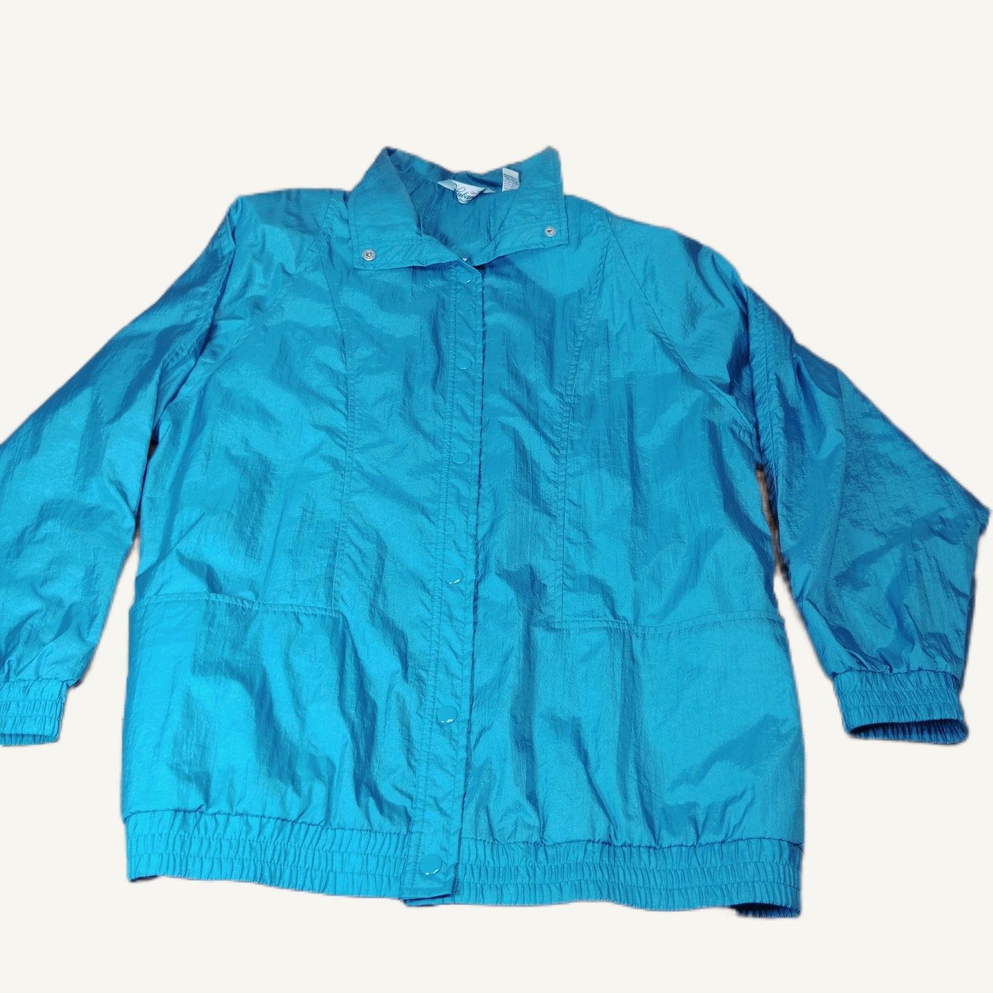 Haband L Teal Blue Nylon Windbreaker Jacket Full Zip Snap Lightweight