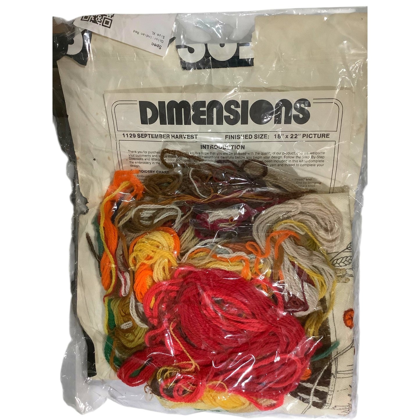 1979 Dimensions Crewel September Harvest #1129 Indian Red Embroidery Kit
