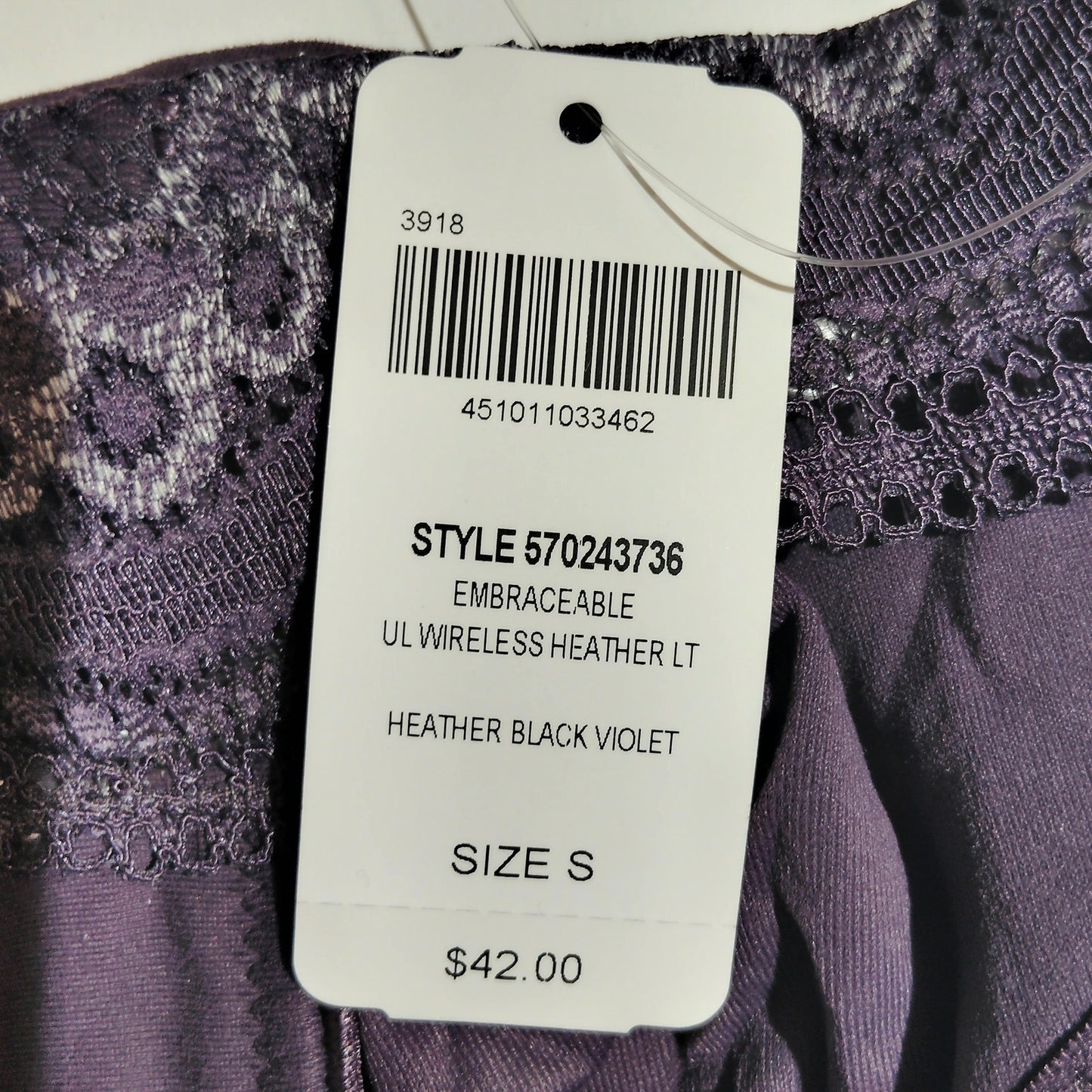 Soma Embraceable UL Wireless Bralette, Heather Violet, S  32A, 32B, 32C, and 32D