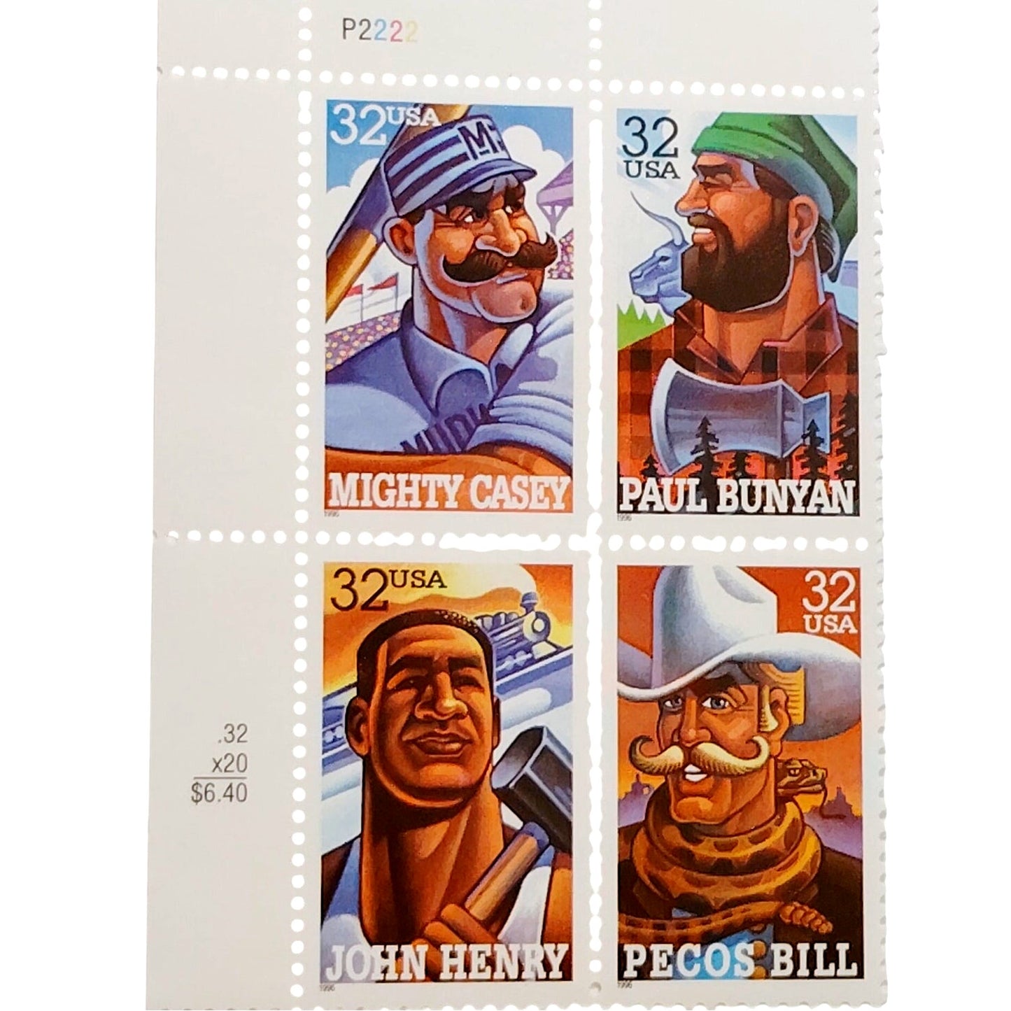 Block of 4 – 1996 USA 32¢ American Folk Heroes MNH Scott 3086a Set