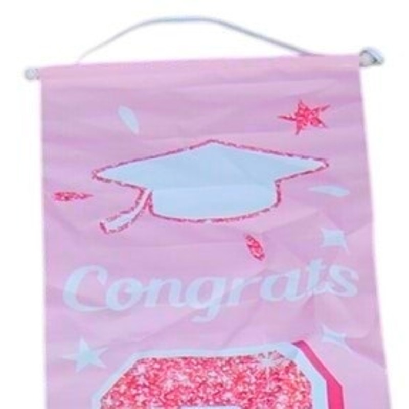 Congrats Grad Vertical Banner Pink Rose Gold Hanging Porch Sign 72×12 in