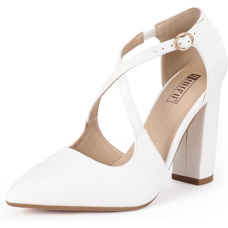 Closed Pointed Toe Chunk High Heel, 8.5, Crossed Strap D'Orsay Dress Shoes