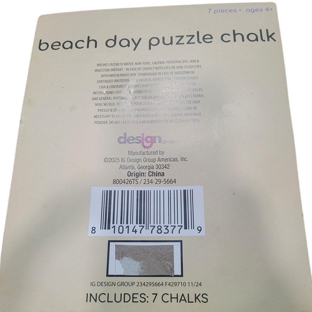 Kids Beach Day 7-Piece Puzzle Chalk Set – Palm Tree, Sun, Cloud & Sandcastle