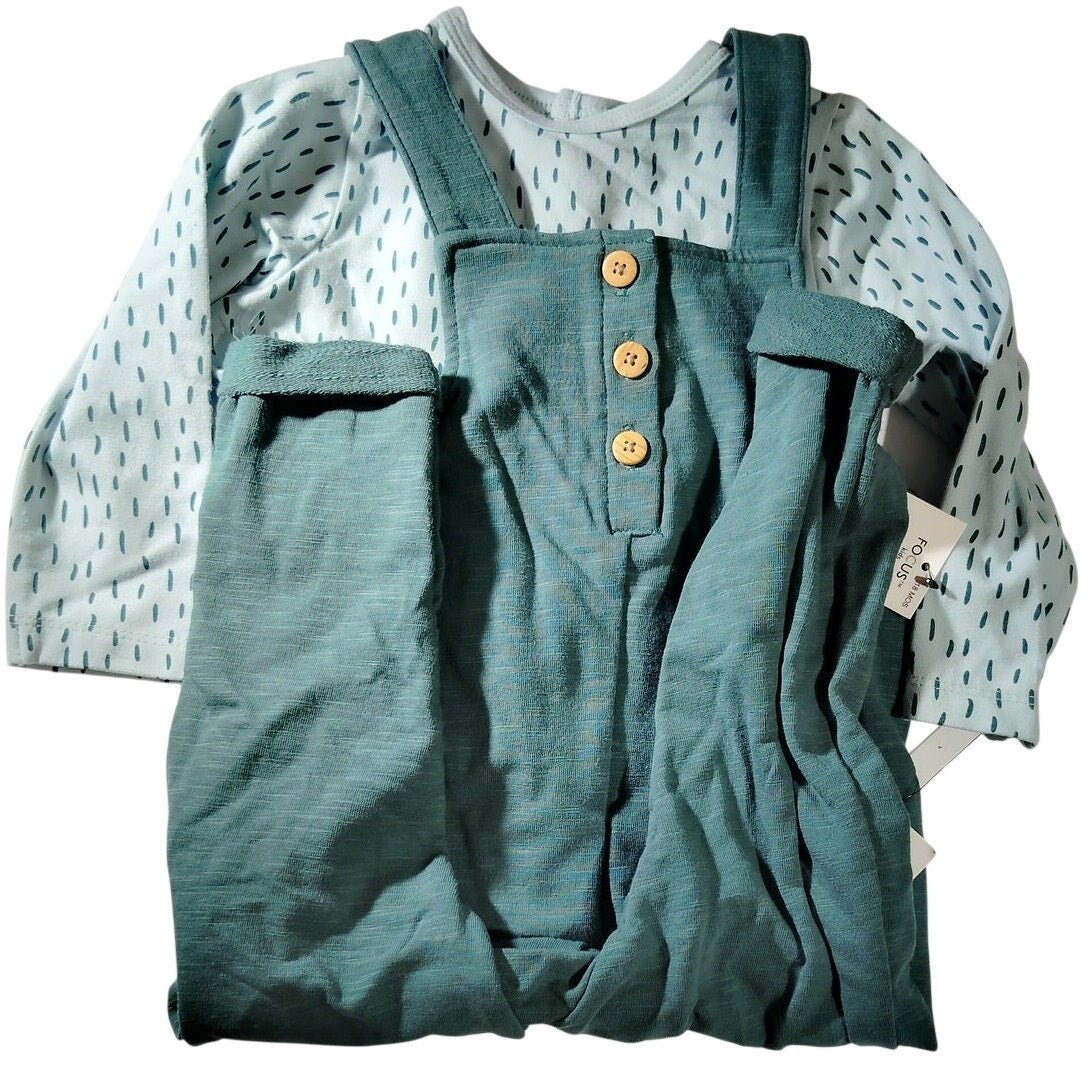 Focus Kids Organic Cotton Patterned Salopet and Bodysuit Set Green 18M