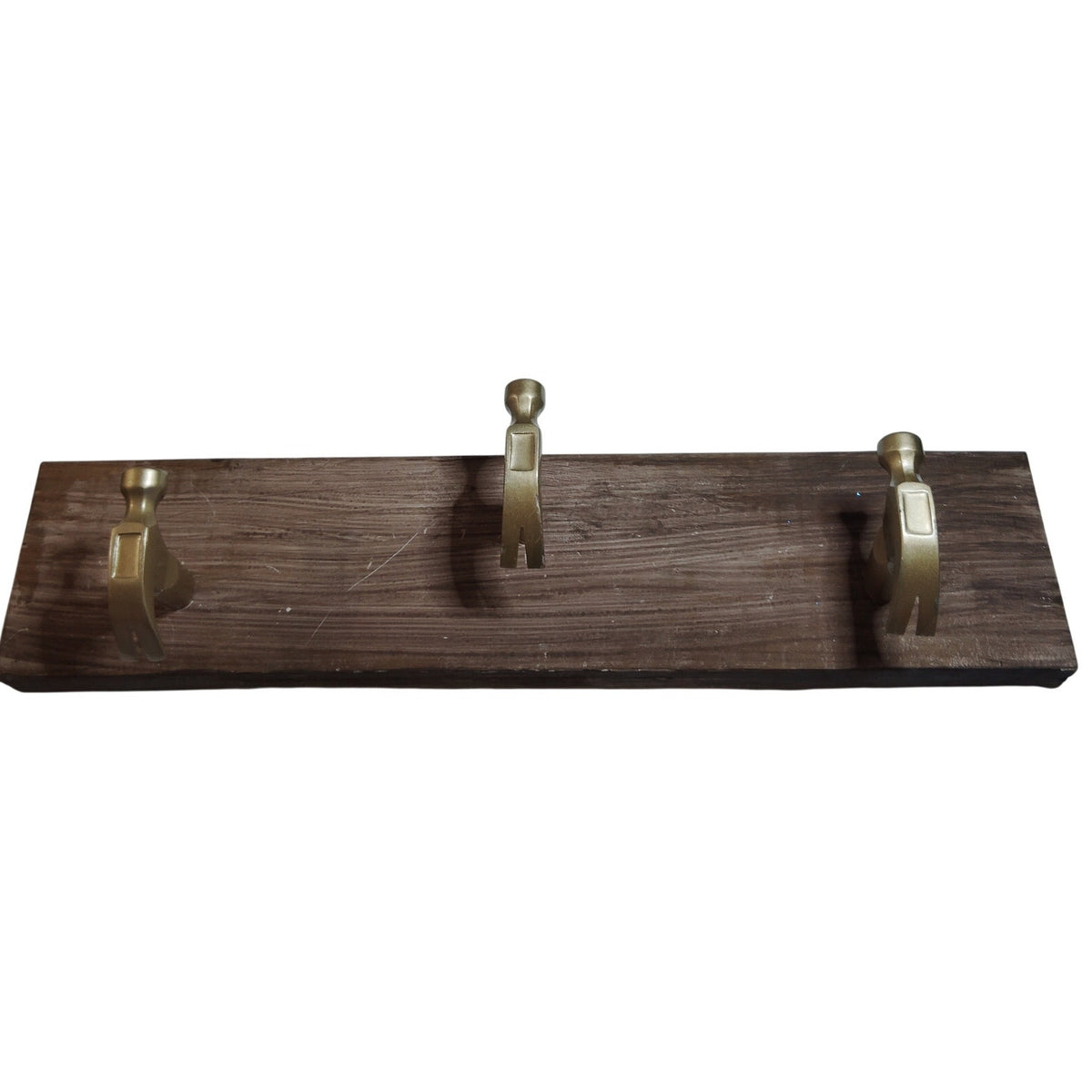 Handmade Hammer Head Coat Rack Rustic Farmhouse Wall Hook 3 Brass Hooks