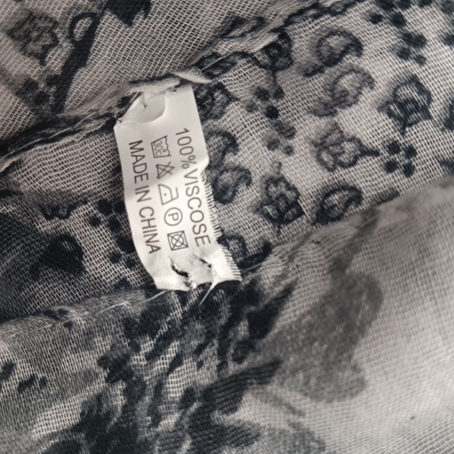 Lucky Leaf Infinity Scarf Lightweight 100% Viscose Black & White Floral