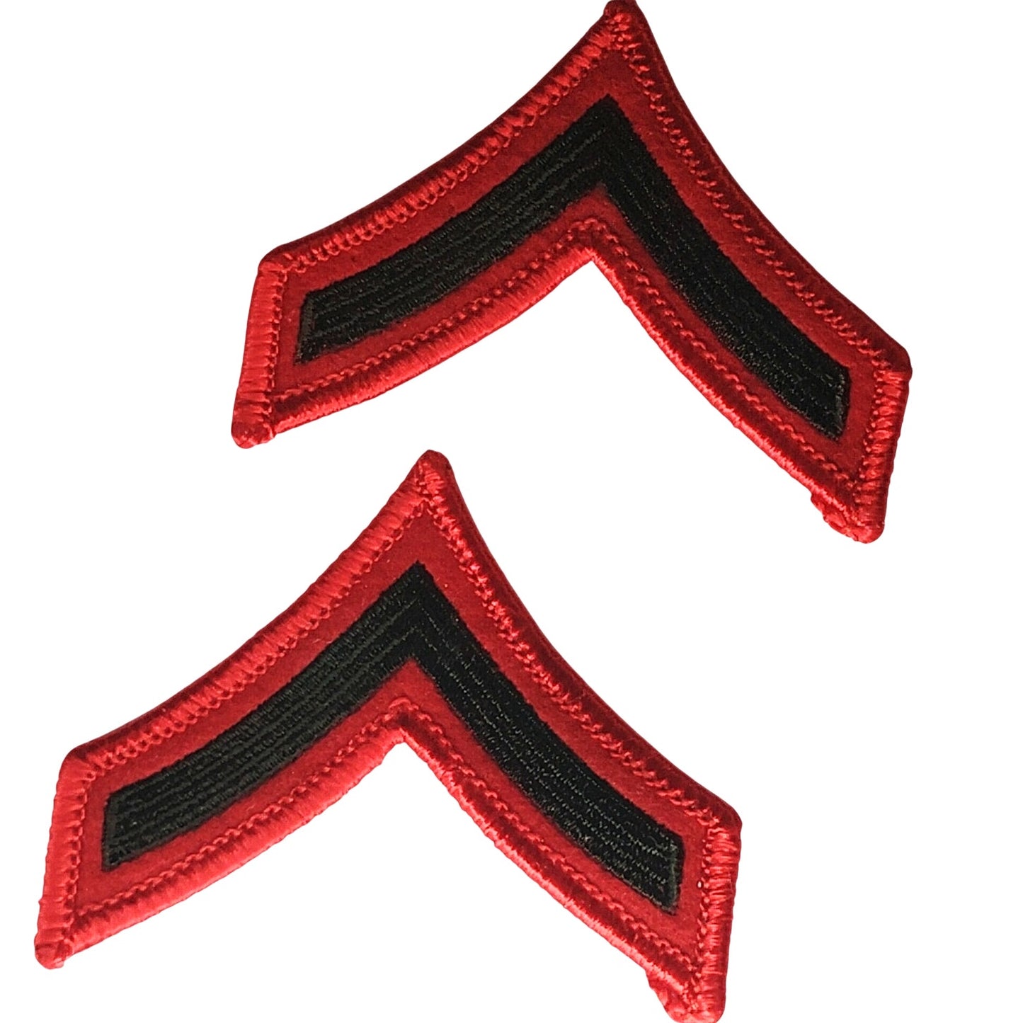 USMC Private First Class E‑2 Chevrons Green on Red Dress Blue 2‑7/8" × 2‑3/8" Pr