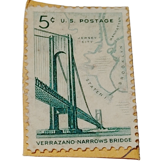 1964 Verrazzano-Narrows Bridge 5¢ US Postage Stamp Scott #1258 - Teal/Beige
