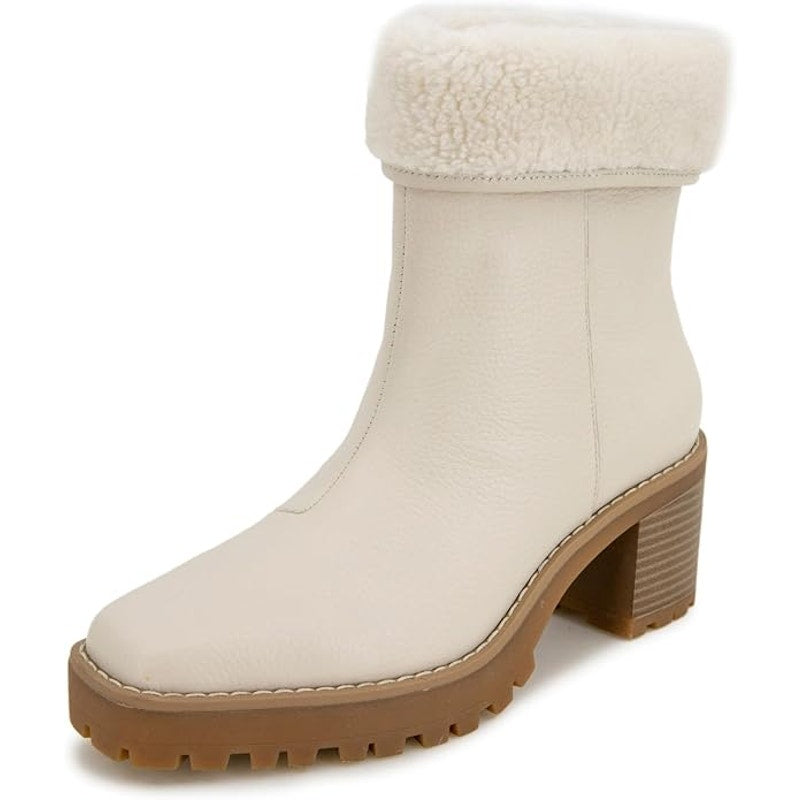 André Assous Milana Bootie, Linen, Womens 5.5, Fold-Down Shearling Lined Leather
