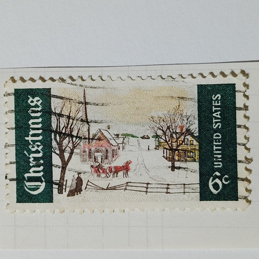 1969 US Christmas Stamp #1384 Winter Sunday in Norway Maine 6c Used VTG