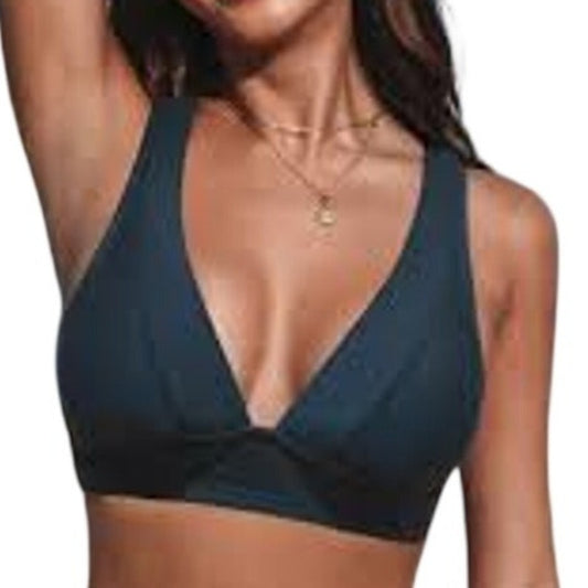 Cupshe Grey Blue Triangle Bikini Top Slate V Neck Wide Strap Bralette Women’s L