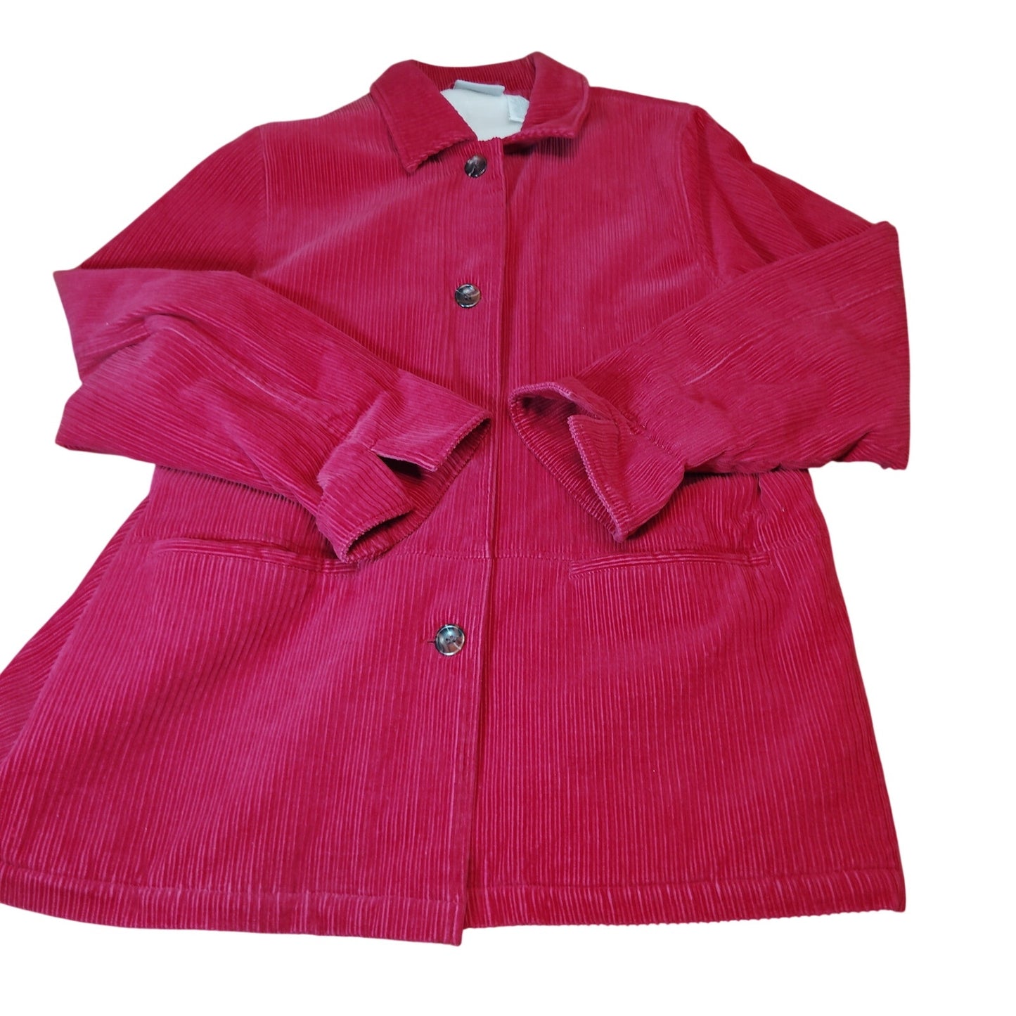 Blair Women's Large Red Pink Corduroy Jacket with Removable Sherpa Hood