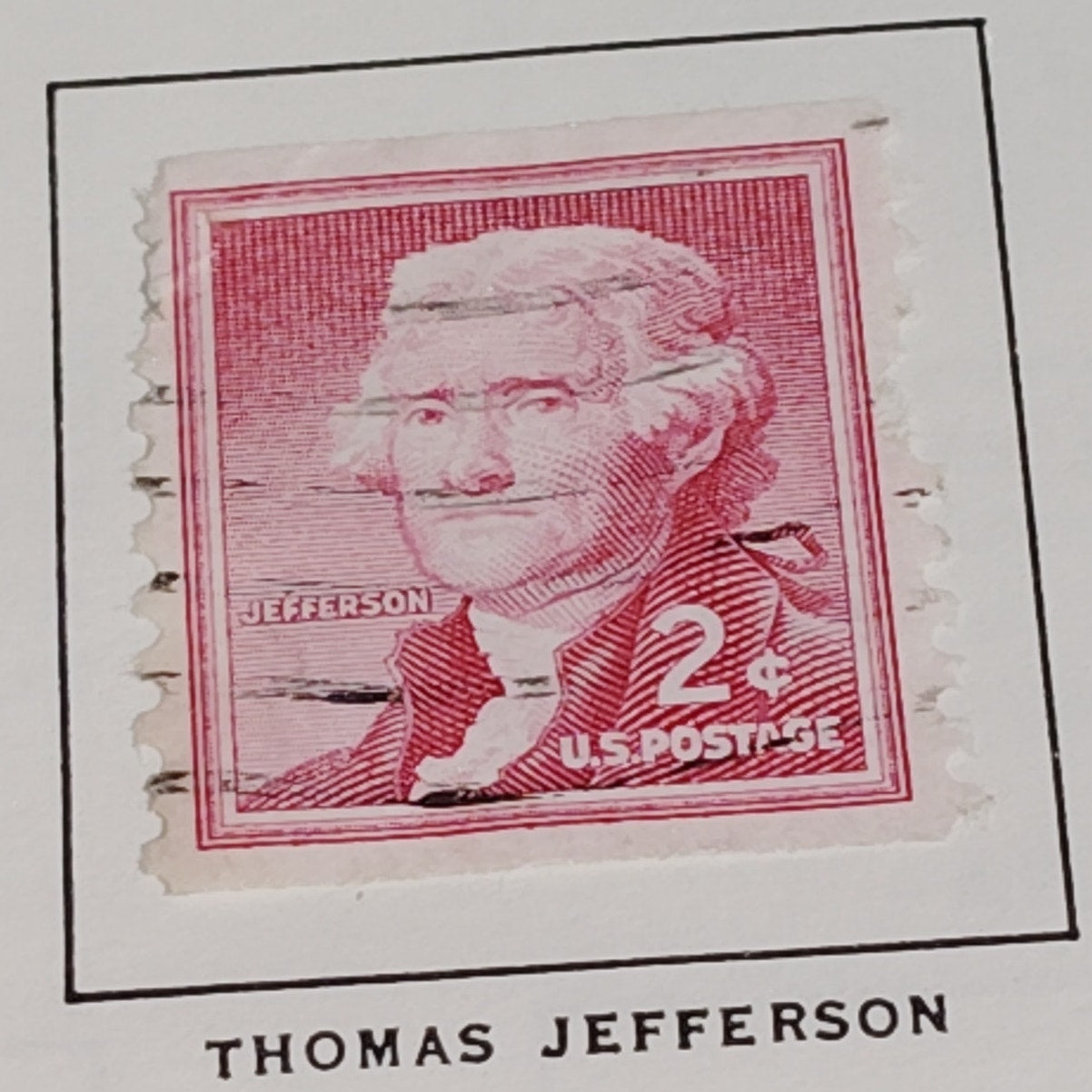 1954 2¢ Thomas Jefferson Stamp – Liberty Series – Scott #1033 – Carmine Rose
