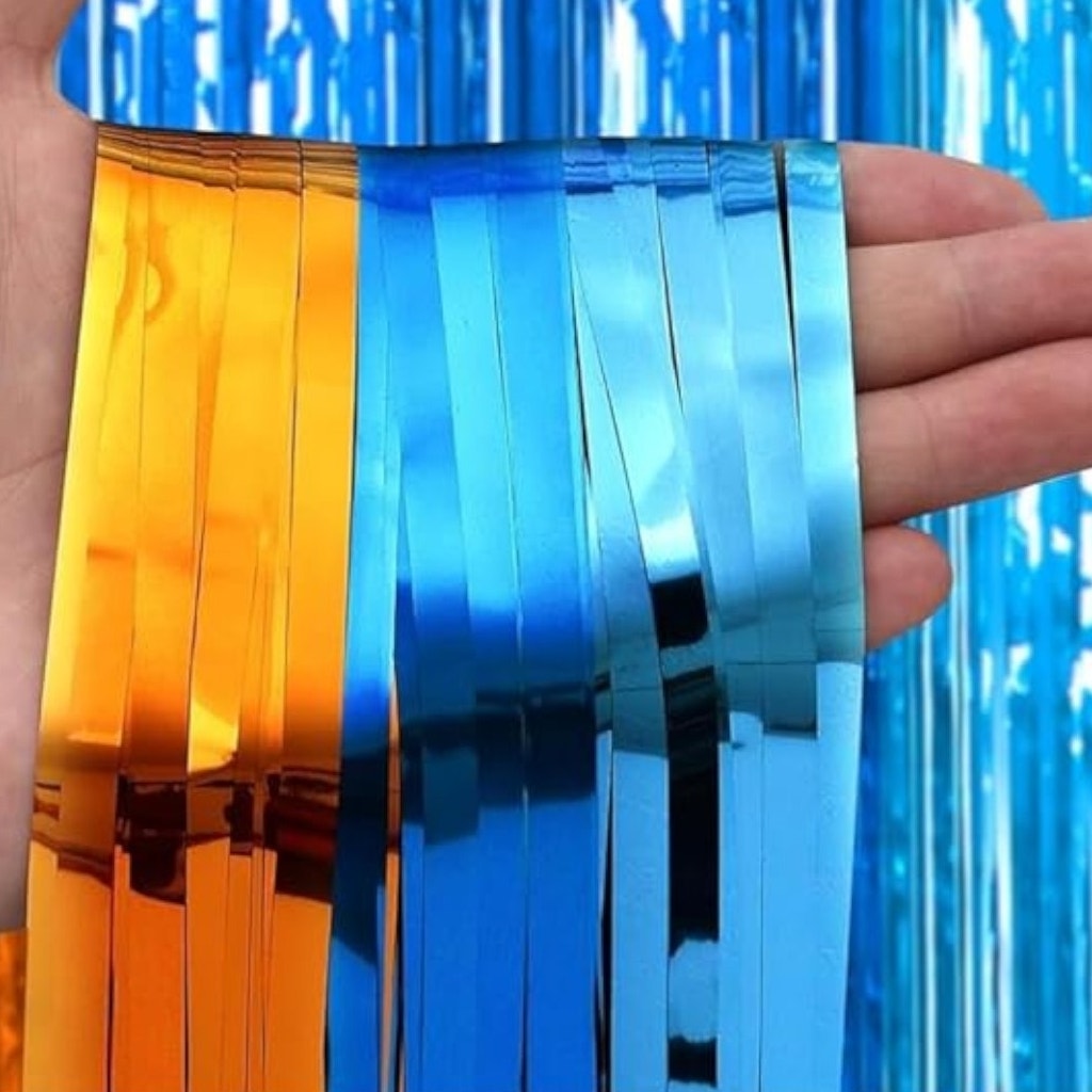 2Pk Orange/Blue Streamers & Banner – Dog Man Birthday Foil Backdrop Set