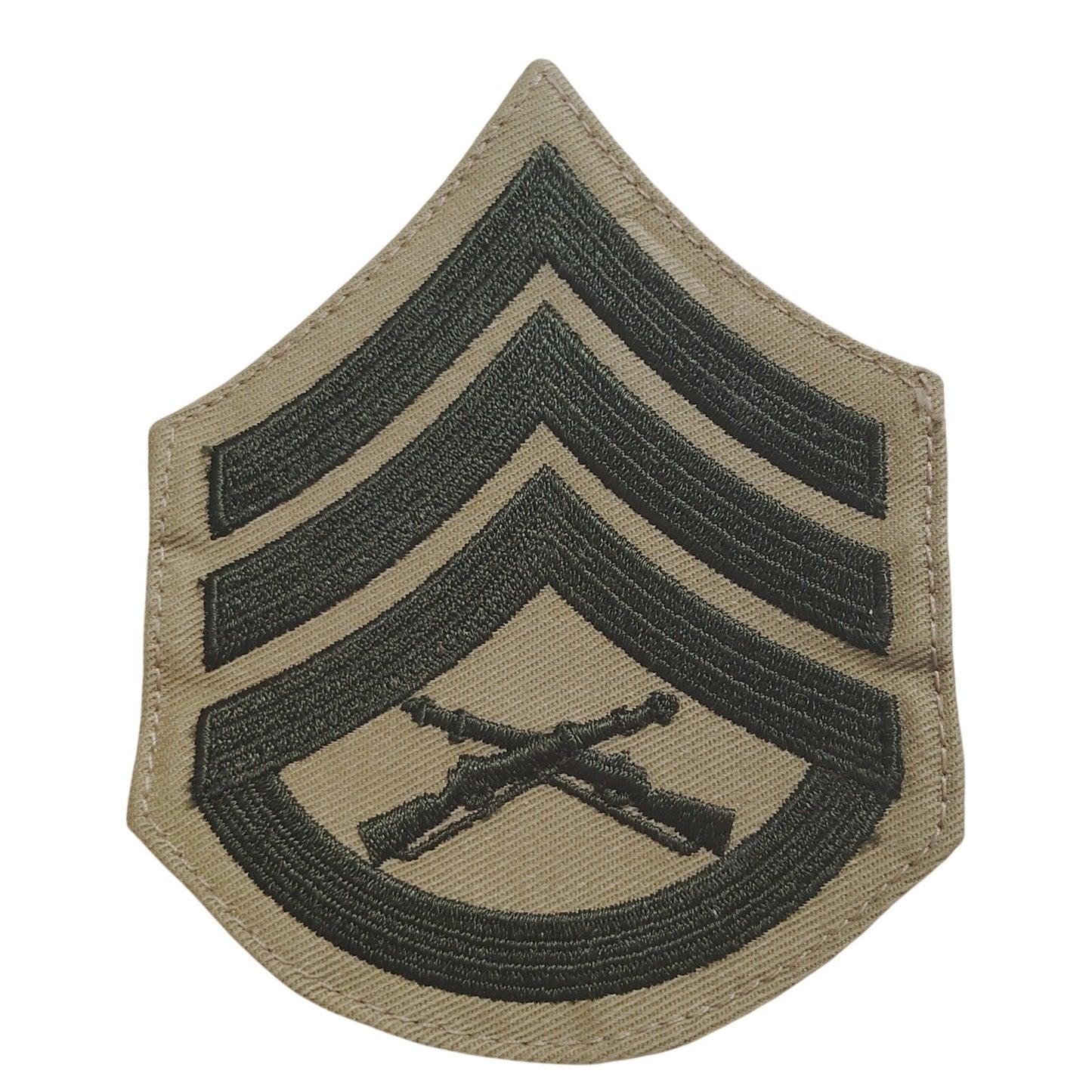 USMC Staff Sergeant E‑6 Chevrons – Green on Khaki – Female – 3‑1/2" H