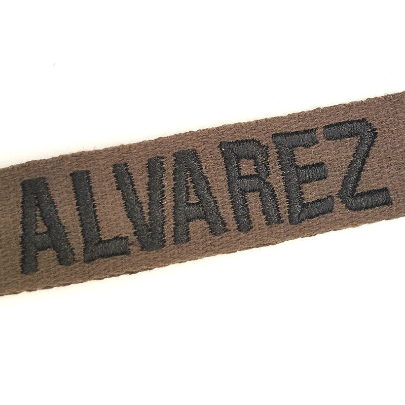 Vintage OD Green Embroidered "ALVAREZ" Uniform Name Tape 8 in. x 1 in. Sew-On