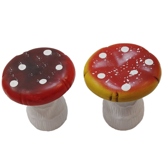 Ceramic Mushroom Figurine Set Red White Polka Dot Toadstool Fairy Garden Decor