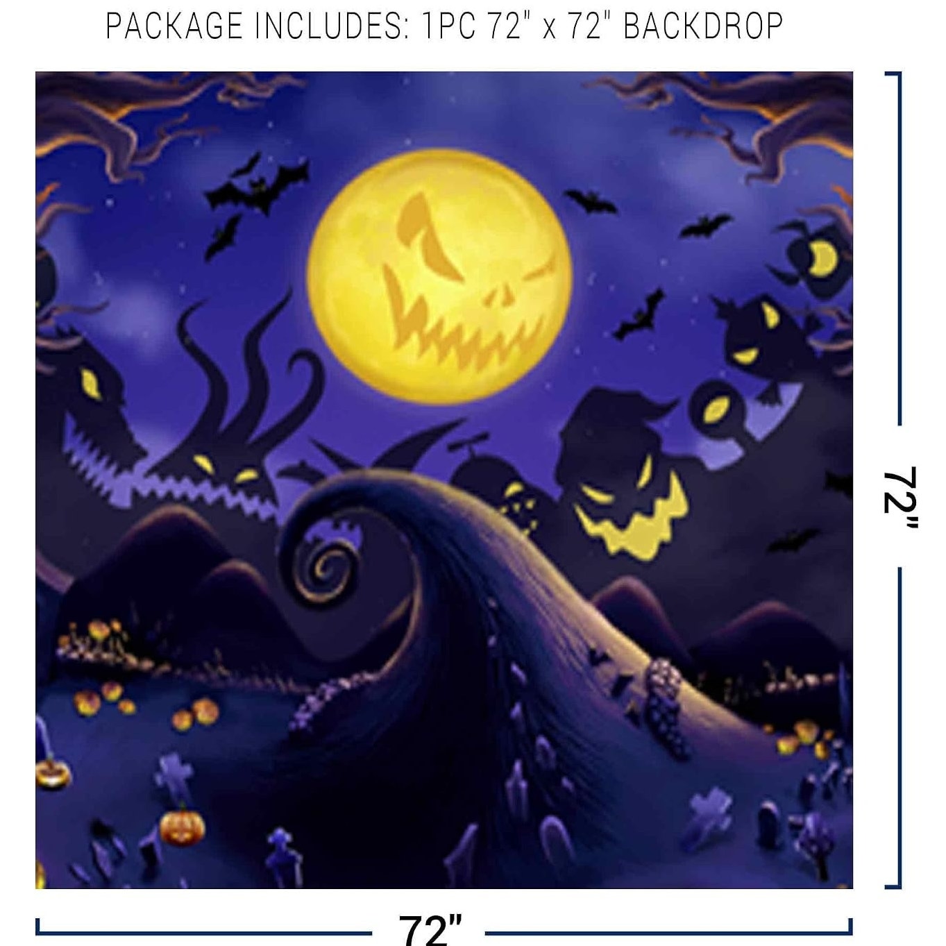 Halloween Nightmare Backdrop 6x6 ft Spooky Moon Cemetery Scene w/ Letter Banner