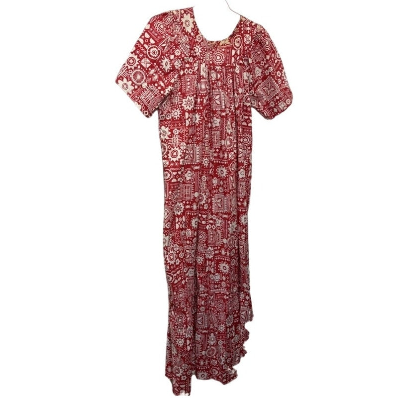 Handmade Lahaina Sailor Print Midi Dress L - Red & White Vintage Hawaiian