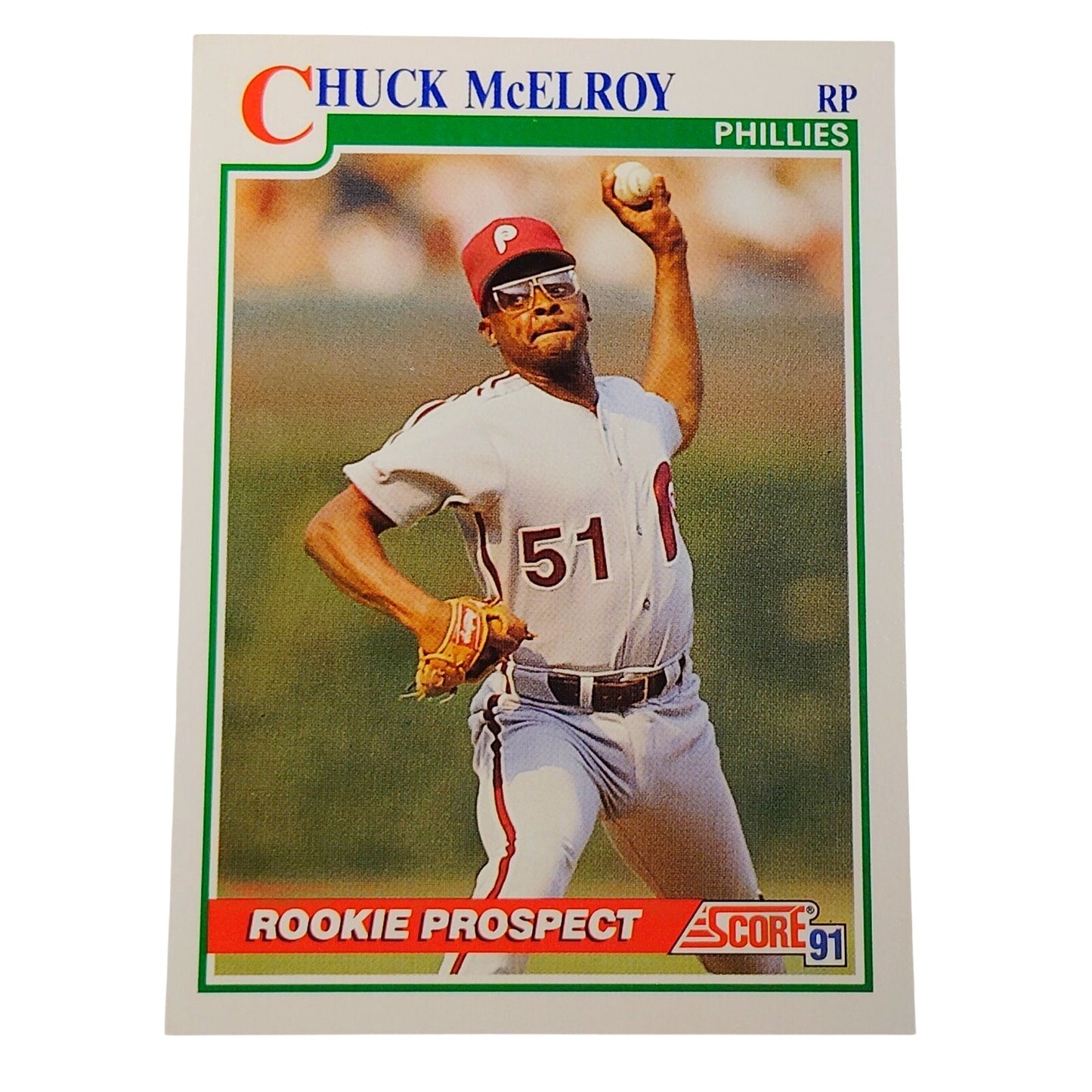 1991 Score Chuck McElroy #374 Philadelphia Phillies Pitcher Rookie Prospect Card NM