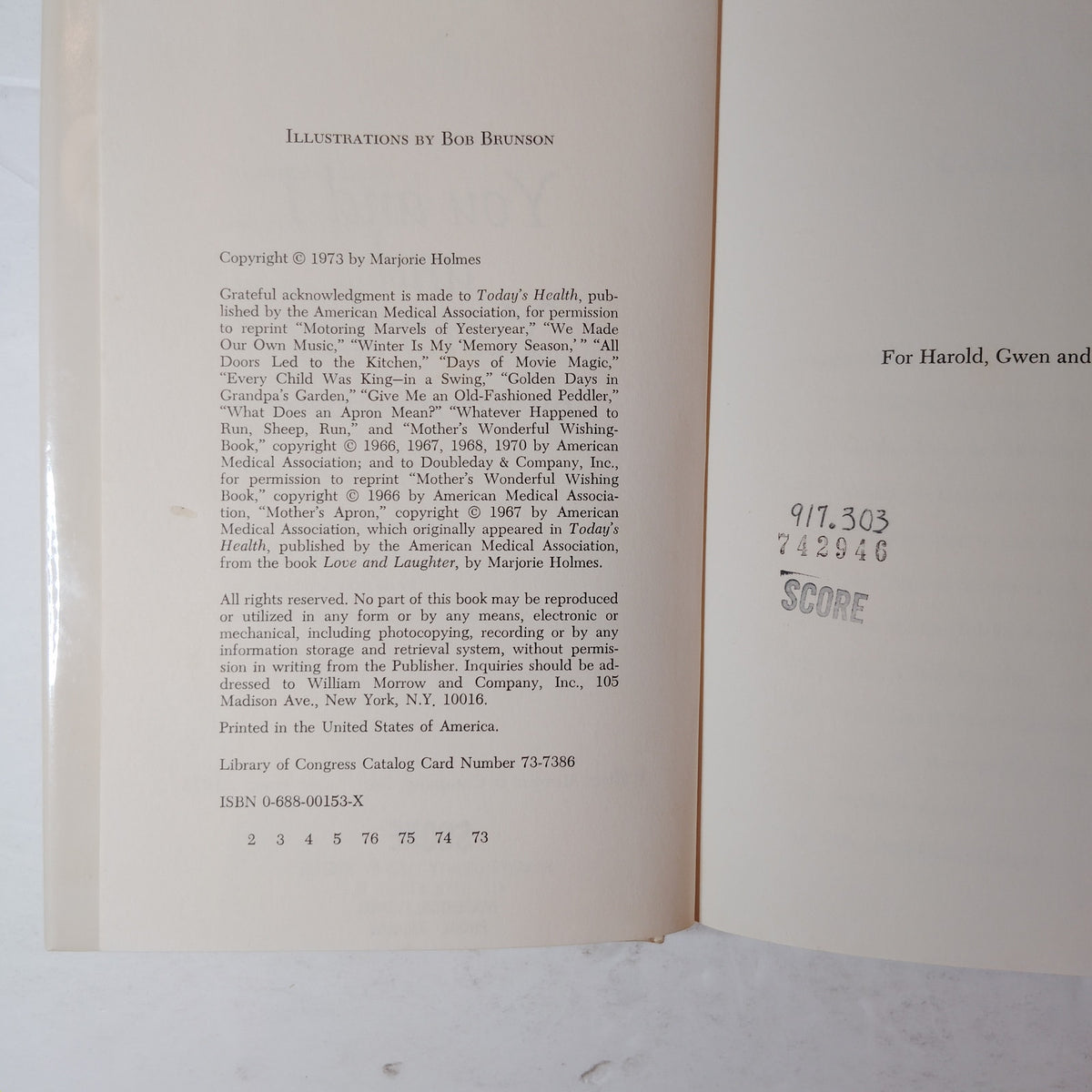 You and I and Yesterday by Marjorie Holmes 1973 Hardcover William Morrow